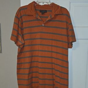 Banana Republic Men's Orange and Gray Striped Shirt